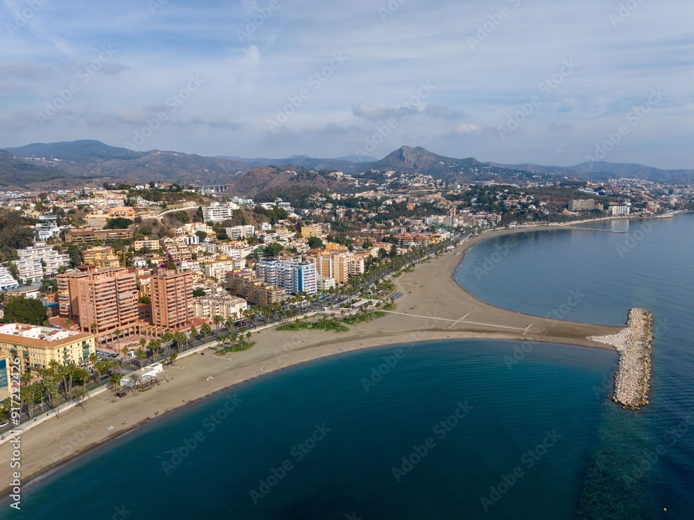 Fototapeta premium Aerial view of La Malagueta beach in Malaga, Spain