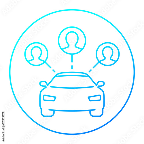 carsharing icon, car and passengers, linear