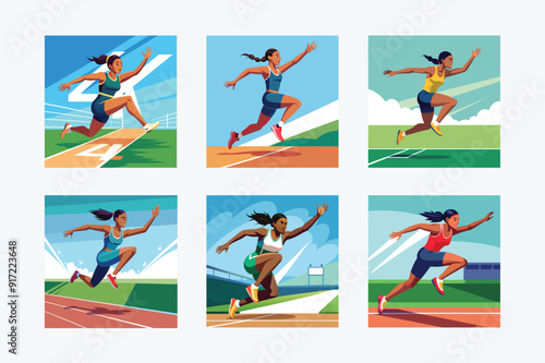 Women Long Jump Vector Illustration - Athletic Female Jumping Design for Sports Graphics