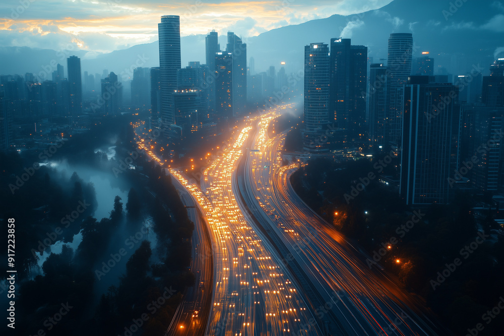Long exposure traffic at night in civilization city. Long exposure traffic at night in civilization city.