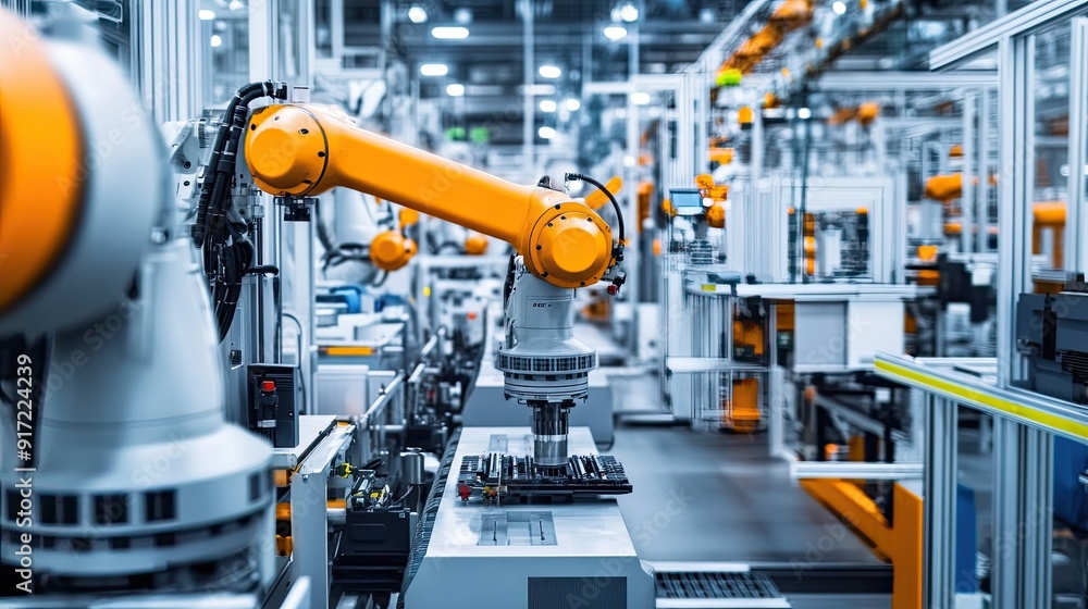 A factory floor filled with high-tech equipment and machinery, with a focus on precision manufacturing. The upper area is clear for text. A factory floor filled with high-tech equipment and machinery, with a focus on precision manufacturing. The upper area is clear for text.