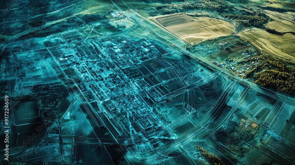 A GIS product showing a processed aerial picture with highlighted zones ...