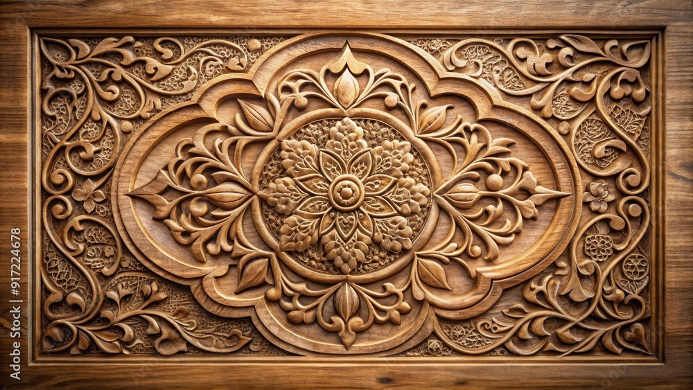 Carved wooden plaque with intricate designs illuminated by natural lighting, wood, strength, carving, art, craftsmanship Carved wooden plaque with intricate designs illuminated by natural lighting, wood, strength, carving, art, craftsmanship