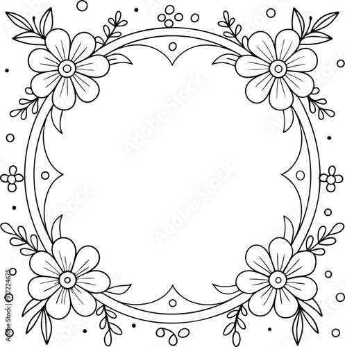 Hand drawn floral frame line art illustration 