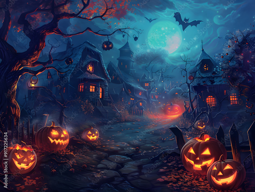 Beautiful festive background for Halloween with pumpkins. Neural network AI generated art Beautiful festive background for Halloween with pumpkins. Neural network AI generated art