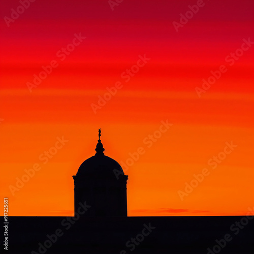 Dome Silhouette Against a Stunning Orange Sunset