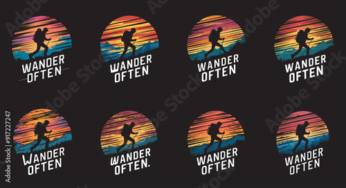 Mountain Adventure Hiking T-Shirt Design. Bundle, print on demand,logo, logo set. photo