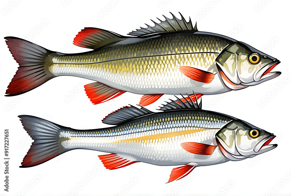 fresh sea bass fish displayed plain white background fresh sea bass fish displayed plain white background