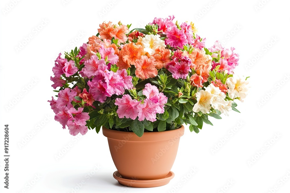 Colorful azalea flowers in the pot isolated on a white background Colorful azalea flowers in the pot isolated on a white background