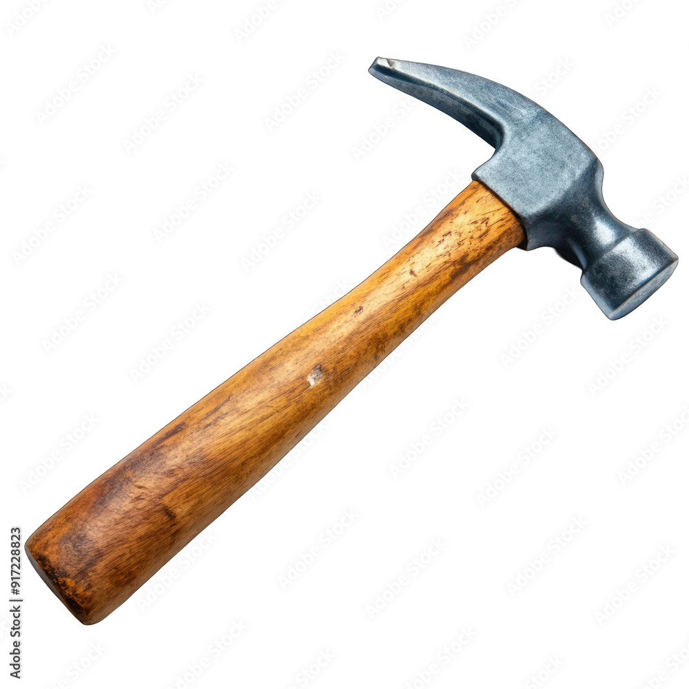 A wooden hammer with a metal head on transparent background A wooden hammer with a metal head on transparent background