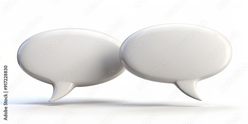 Two White Speech Bubbles, 3D Rendering, White Background, Speech Bubble, Communication, Dialogue Two White Speech Bubbles, 3D Rendering, White Background, Speech Bubble, Communication, Dialogue