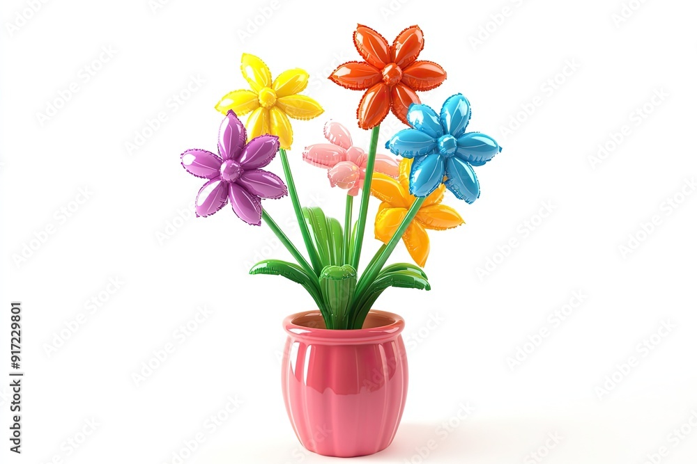 Colorful balloon flower flowers in the pot isolated on a white background Colorful balloon flower flowers in the pot isolated on a white background