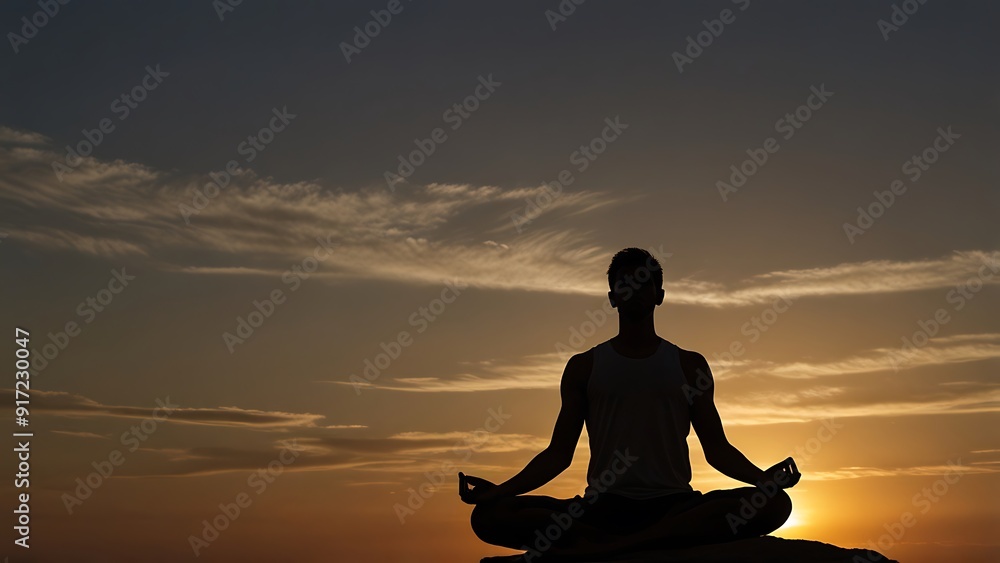 A person meditating in nature with the sunset casting a golden light A person meditating in nature with the sunset casting a golden light