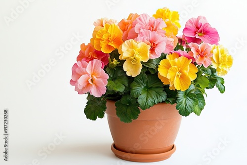 Colorful begonia flowers in the pot isolated on a white background  