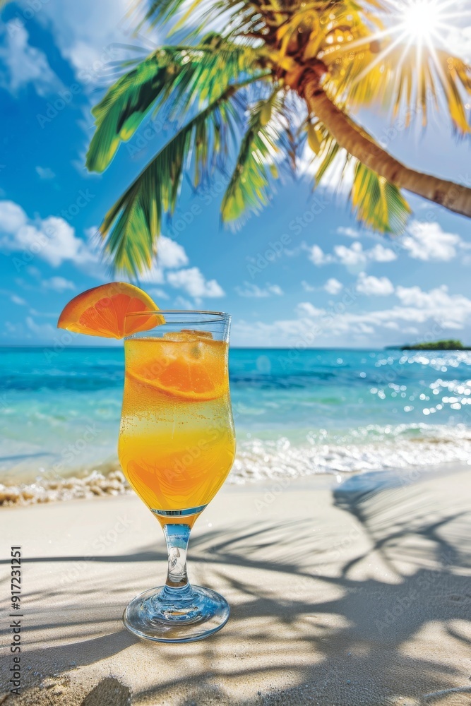 Enjoy a tropical escape with a refreshing cocktail glistening under the sun a pristine beach Enjoy a tropical escape with a refreshing cocktail glistening under the sun a pristine beach