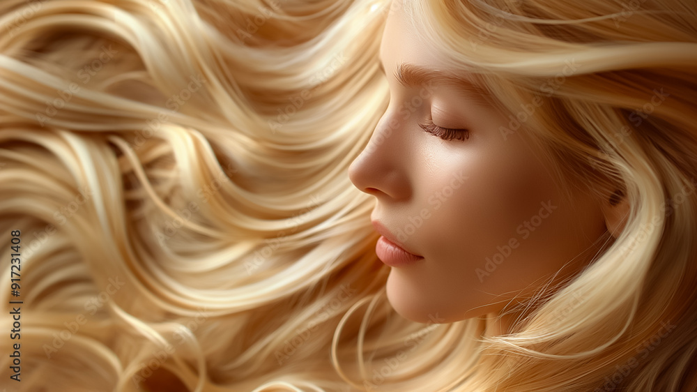 Naklejka premium Serene Beauty A Young Woman with Flowing Hair Captured in a Dreamy and Enchanting Portrait that Evokes Tranquility and Grace