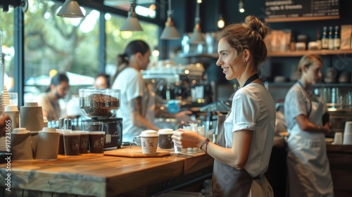 Barista taking orders and interacting with customers at the counter