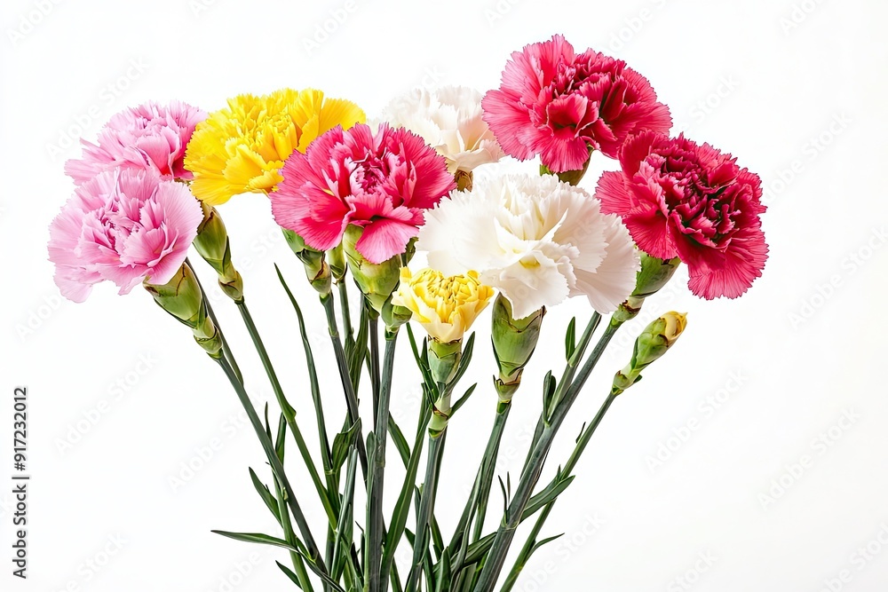 Colorful carnation flowers in the pot isolated on a white background Colorful carnation flowers in the pot isolated on a white background