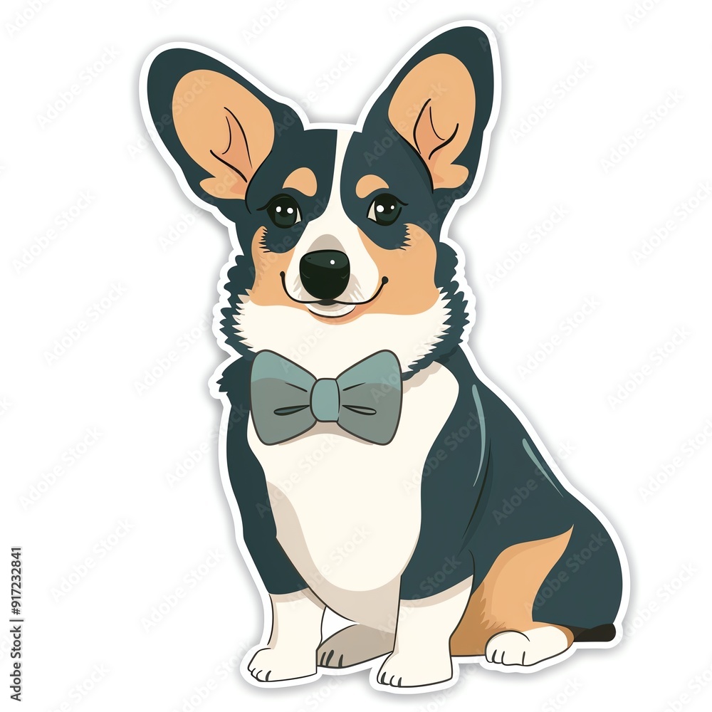 A charming cartoon corgi dog wearing a bow tie, perfect for pet lovers and cute animal illustrations. A charming cartoon corgi dog wearing a bow tie, perfect for pet lovers and cute animal illustrations.