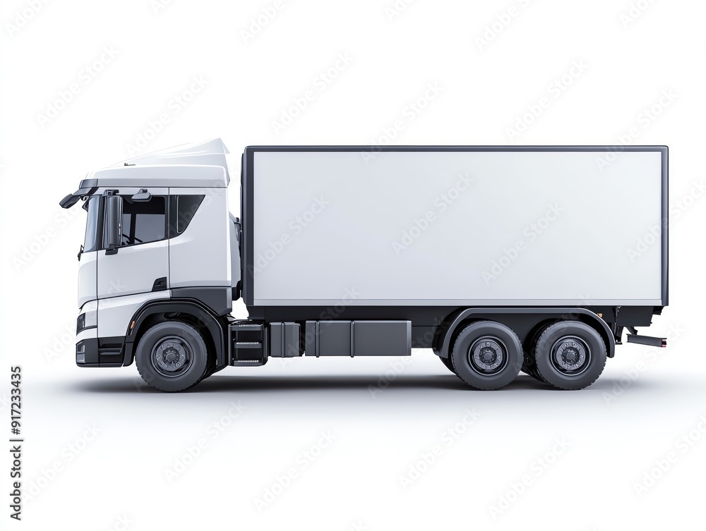 Electric heavy-duty trucks in a logistics fleet, side view, detailed rendering, isolated on white background Electric heavy-duty trucks in a logistics fleet, side view, detailed rendering, isolated on white background