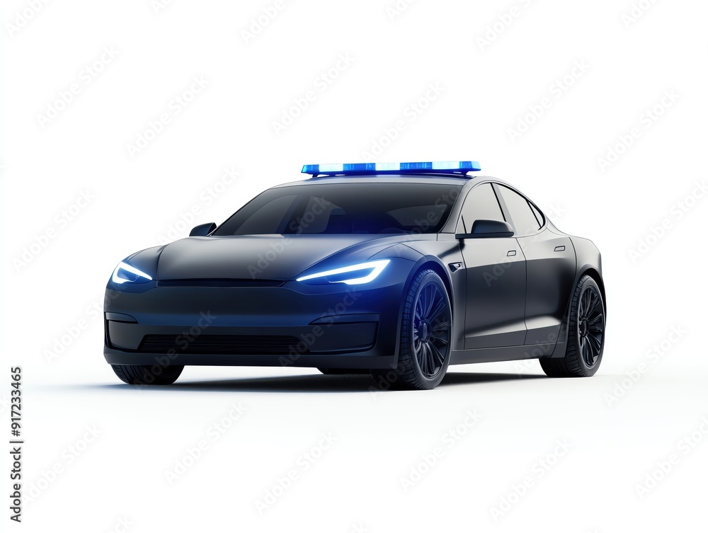 Electric police cars in a pursuit scene, modern fleet, dynamic rendering, isolated on white background Electric police cars in a pursuit scene, modern fleet, dynamic rendering, isolated on white background