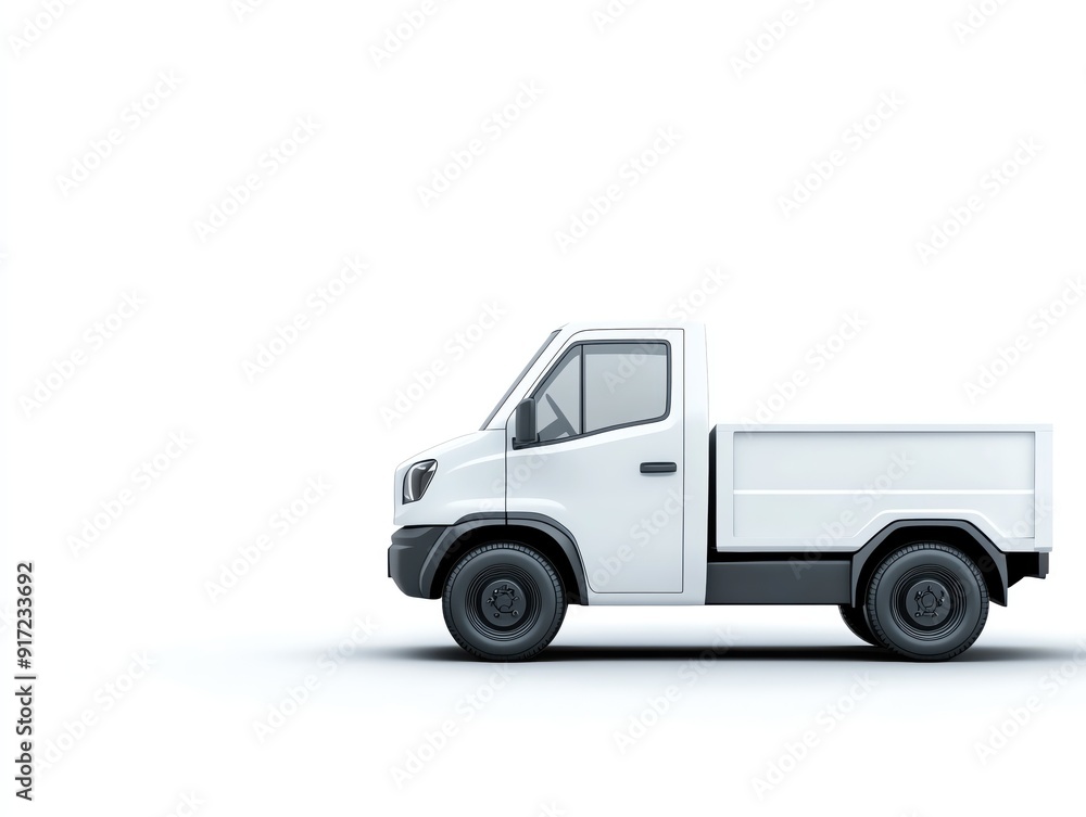 Fototapeta premium Electric utility vehicles in a corporate fleet, side view, minimalist design, isolated on white background