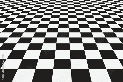 Graphic grid perspective chess background. Black silhouette on a white background.