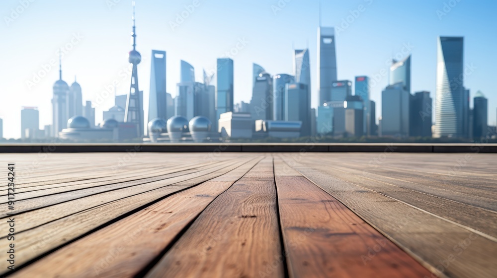 Wooden Floor with Cityscape