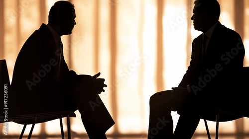 Two men in silhouette have a conversation photo