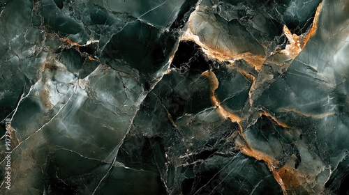 Wallpaper Mural A textured abstract representation of dark green and black marble with golden veins. Torontodigital.ca