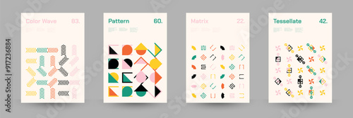 Comprehensive Set of Geometric Patterns: Ideal for Designers, Featuring a Wide Range of Symmetrical Shapes and Repeating Motifs for Versatile Use in Digital and Print Projects. Vector Illustration.