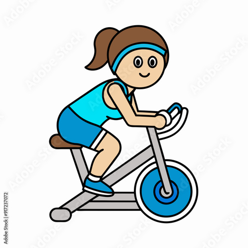 Fitness Woman Cycling on Gym Ergometer - Sport Training Vector Illustration