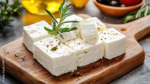 Sharp feta cheese with a tangy bite, cheese  feta  sharp, bold culinary presentation