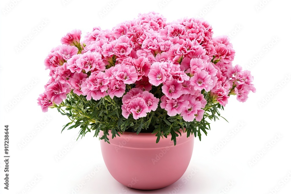 Colorful dianthus flowers in the pot isolated on a white background Colorful dianthus flowers in the pot isolated on a white background
