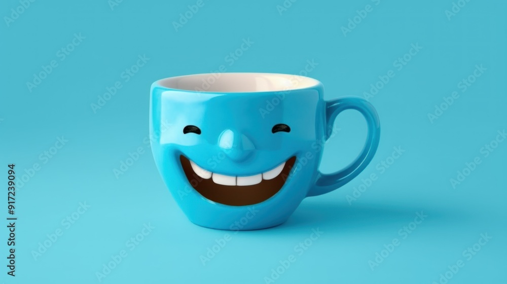 Smiling Blue Mug with Funny Face Smiling Blue Mug with Funny Face