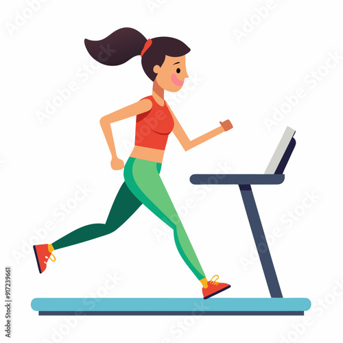 Woman Running on Treadmill Vector Illustration - Cartoon, Clipart, and Line Art Design