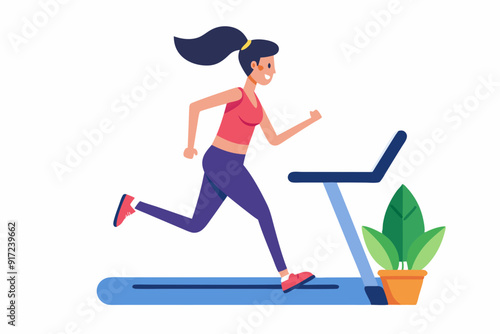 Fitness Woman Cycling on Gym Ergometer - Sport Training Vector Illustration