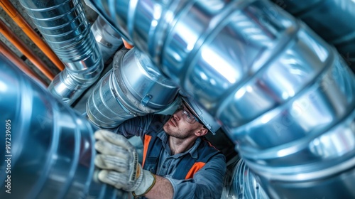 Ductwork being installed as part of HVAC setup