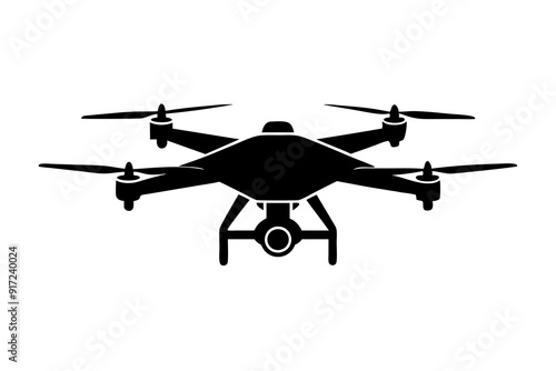 Drone camera silhouette vector illustration, black design, on white background. vector illustration.