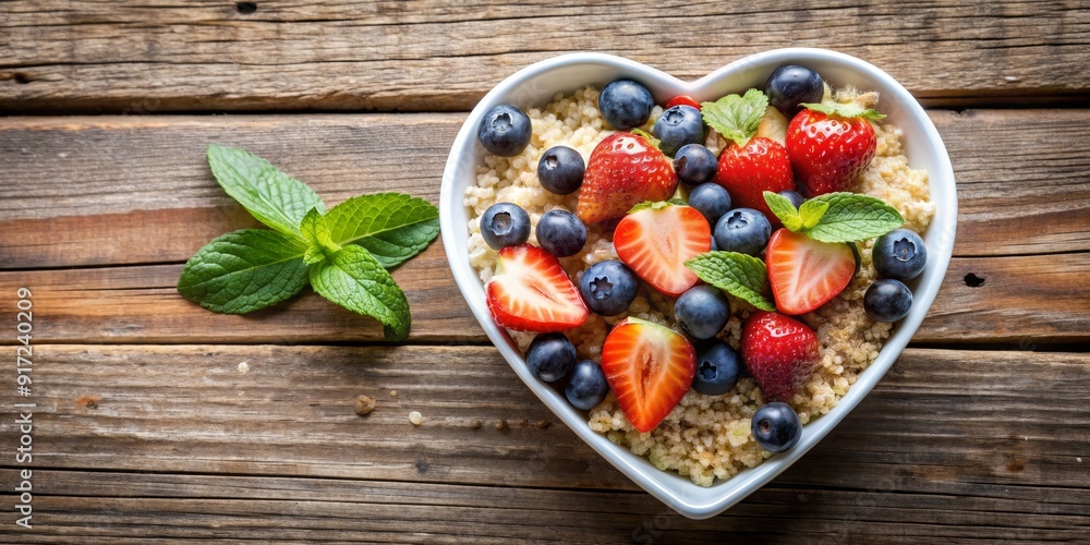 Heart Shaped Bowl of Quinoa with Strawberries and Blueberries, rustic, healthy, breakfast, fruit , quinoa, breakfast Heart Shaped Bowl of Quinoa with Strawberries and Blueberries, rustic, healthy, breakfast, fruit , quinoa, breakfast
