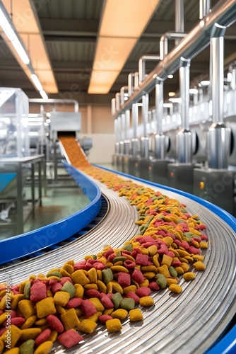 pet food manufacturing process showing kibble being efficiently processed and sorted 