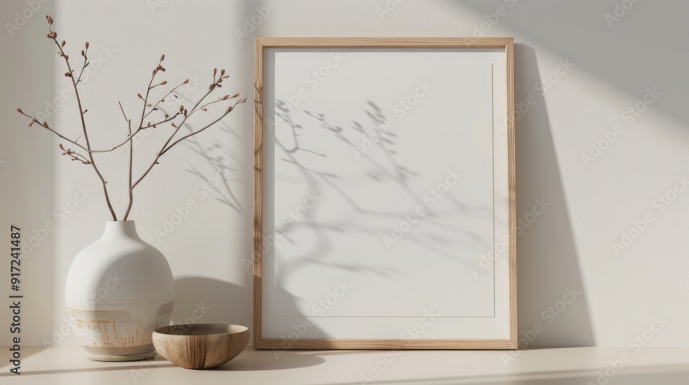 Minimalist Home Decor with Wooden Frame and Vase Minimalist Home Decor with Wooden Frame and Vase