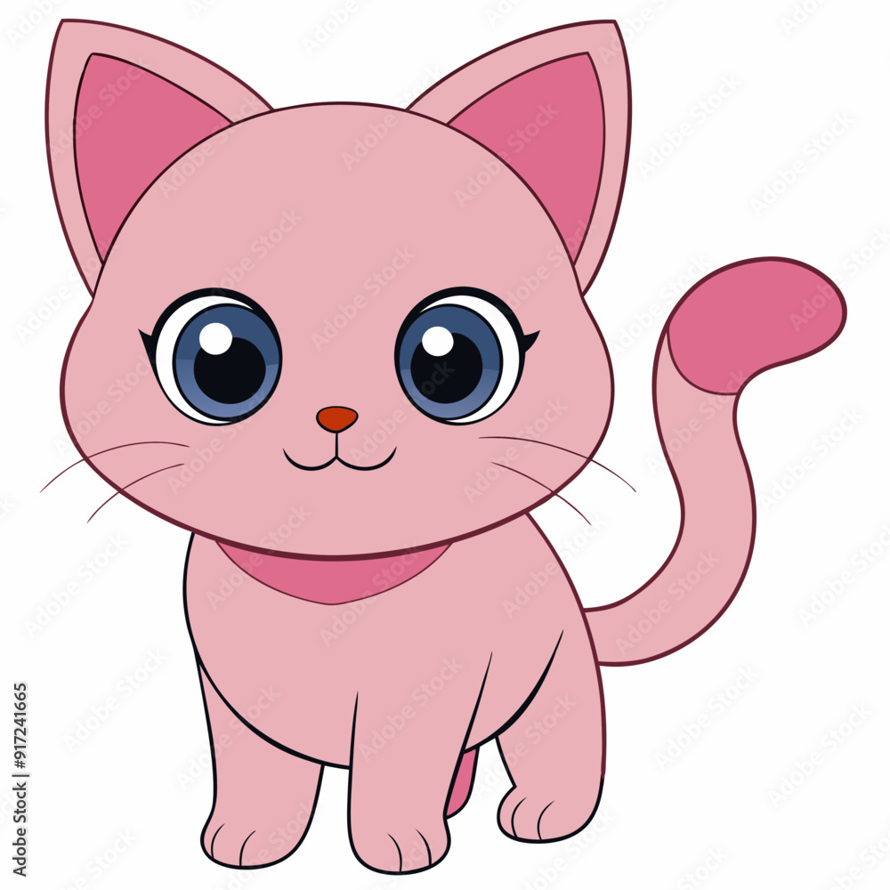 Fototapeta premium Cute light pink cat art vector illustration