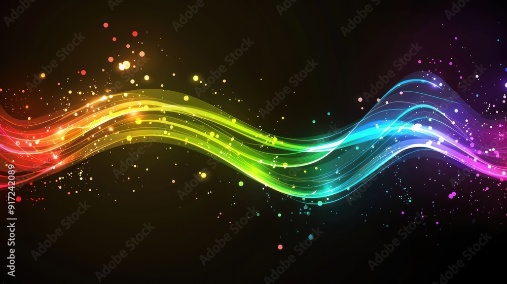 Abstract Rainbow Wave With Glowing Particles Abstract Rainbow Wave With Glowing Particles