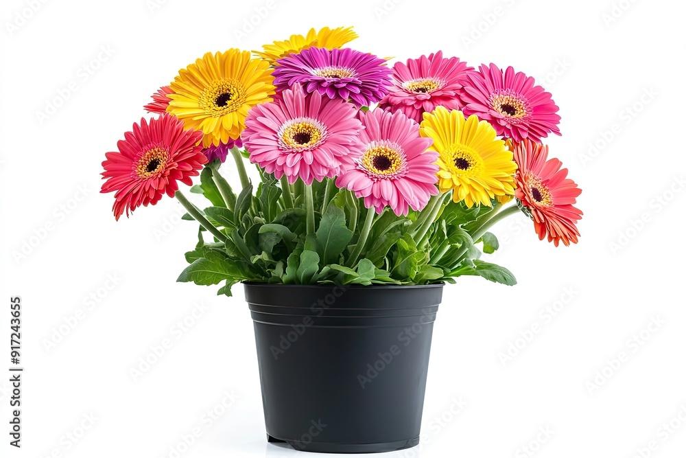 Colorful helenium flowers in the pot isolated on a white background Colorful helenium flowers in the pot isolated on a white background