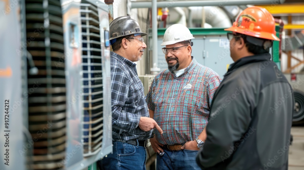 Contractor coordinating with team for HVAC project Contractor coordinating with team for HVAC project
