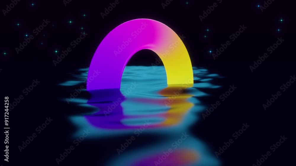 looped 3d animation. The torus is reflected in the waves looped 3d animation. The torus is reflected in the waves