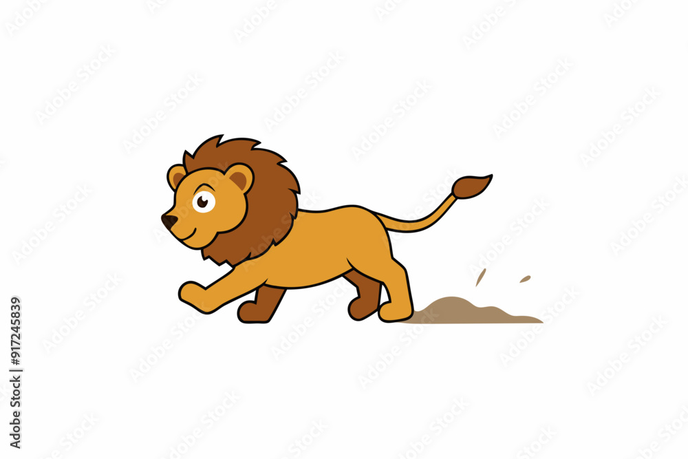 Obraz premium A cartoon lion sprinting across a savannah art vector illustration