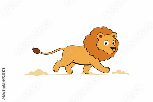 A cartoon lion sprinting across a savannah art vector illustration photo