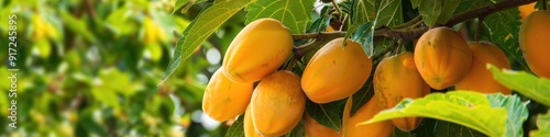 Ripe papaya tree with dark yellow fruits Fresh and healthy nature s bounty photo